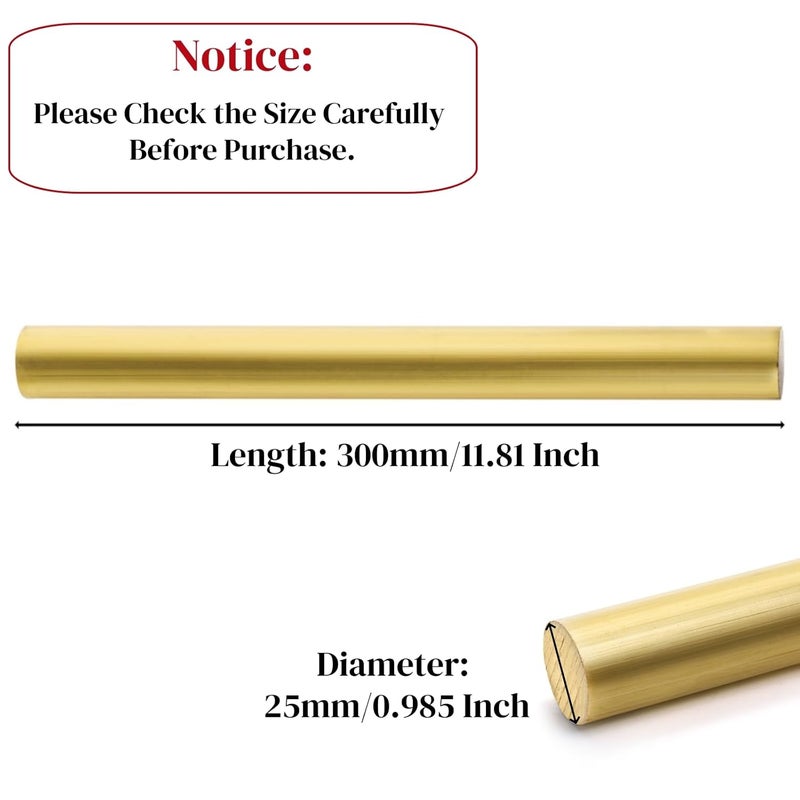 Eorbow 1" D*12" L Solid Round Brass Rod, Metal Bar Stock for DIY Craft Making, Brass Pins for Drift, Punch, Knife Handles, Scales, Model Plane, Ship, Car, Boat, Hardware, Novelty - Image 2